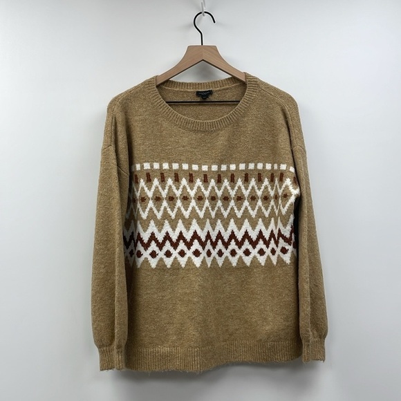 Ann Taylor Argyle Fair Isle Crewneck Long Sleeve Knit Pullover Sweater Medium - Picture 1 of 7